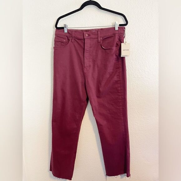 Mother The Tripper High-Rise Stretch Ankle Fray Cropped Jeans Burgundy Size 34 - Picture 4 of 14